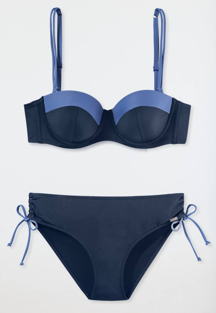 Schiesser Bandeau Bügel-Bikini Softcups variable Träger Midi-Slip verstellbare Seiten nachtblau - Ocean Swim Limitierter Zeitrabatt