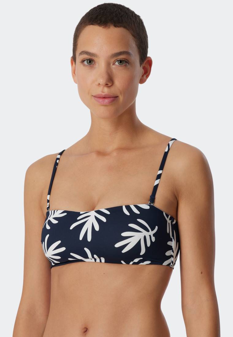 Schiesser Bandeau Bikini-Top gefüttert Softcups variable Träger Korallen dunkelblau-gemustert - Mix & Match Coral Life Großer Ausverkauf