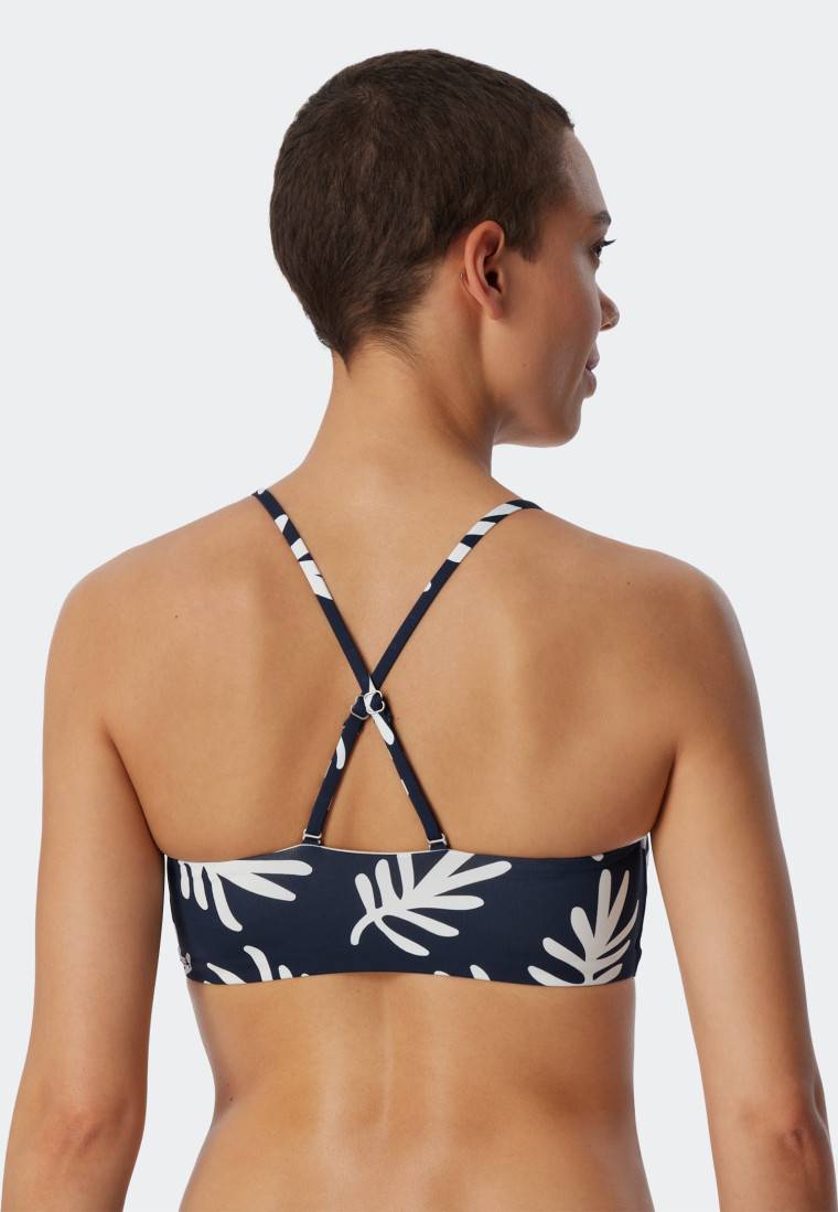 Schiesser Bandeau Bikini-Top gefüttert Softcups variable Träger Korallen dunkelblau-gemustert - Mix & Match Coral Life Großer Ausverkauf