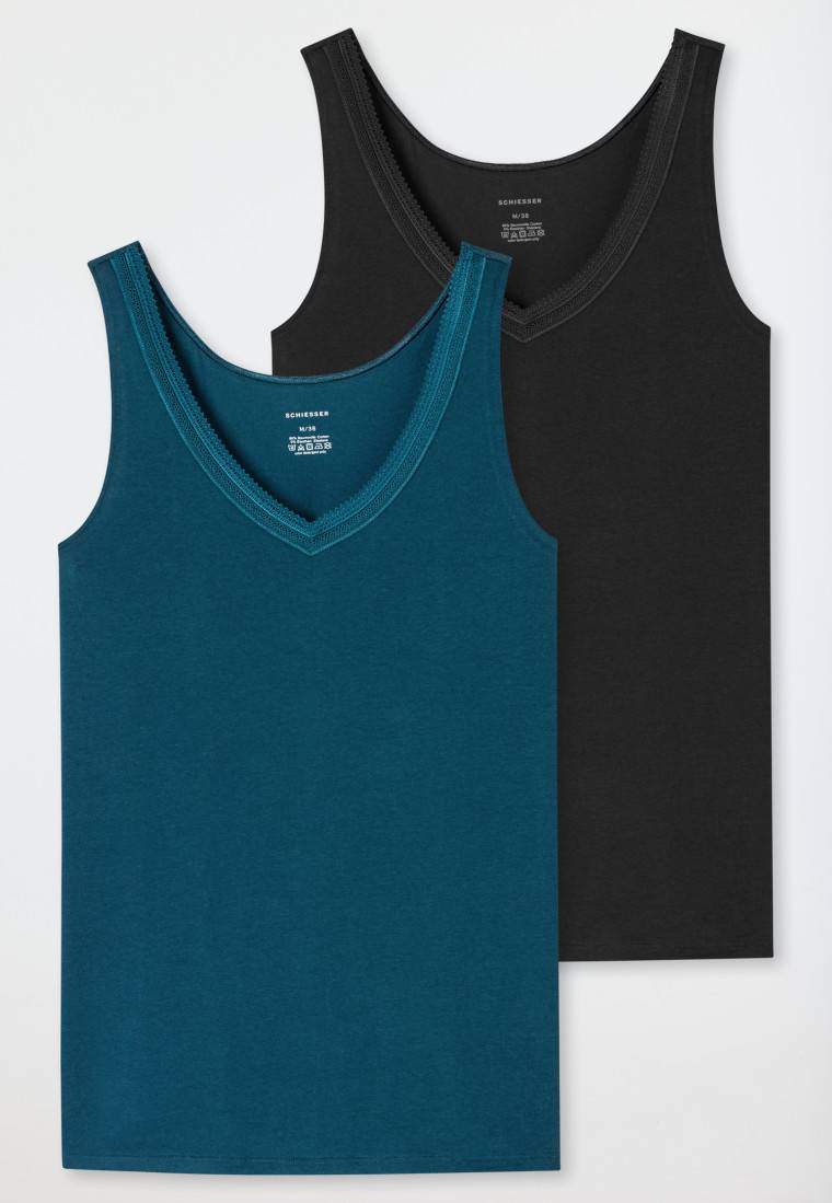 Schiesser Trägertops 2er-Pack petrol/schwarz - Cotton Lace Bestseller