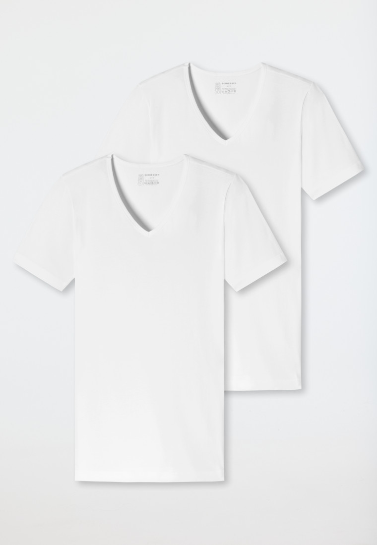 Schiesser Shirts kurzarm 2er-Pack Organic Cotton tiefer V-Ausschnitt weiß – 95/5 Outlet