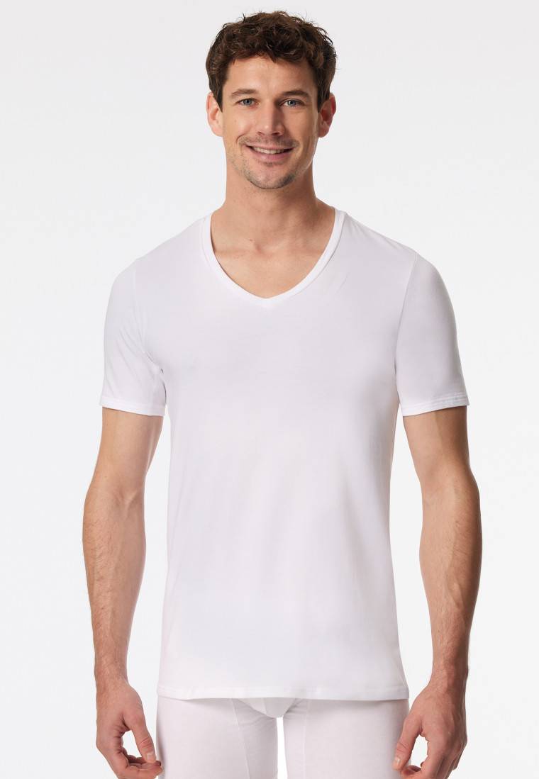 Schiesser Shirt kurzarm V-Ausschnitt weiß - Premium Cotton im Angebot