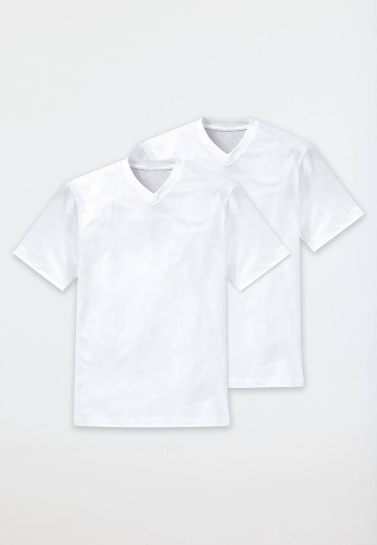 Schiesser Shirt kurzarm Jersey 2er-Pack V-Ausschnitt weiß - American T-Shirt Schlussverkauf