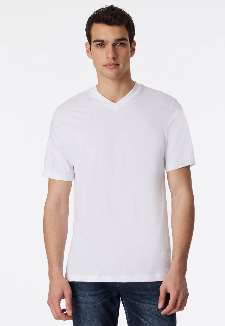 Schiesser Shirt kurzarm Jersey 2er-Pack V-Ausschnitt weiß - American T-Shirt Schlussverkauf