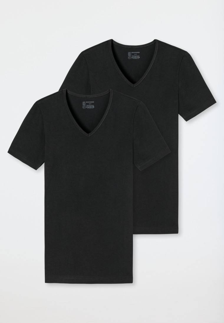 Schiesser Shirts kurzarm 2er-Pack Organic Cotton tiefer V-Ausschnitt schwarz – 95/5 Kostenloser Versand