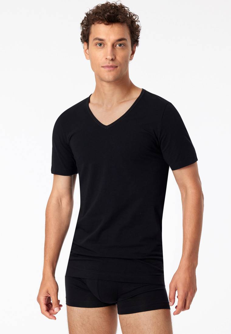 Schiesser Shirts kurzarm 2er-Pack Organic Cotton tiefer V-Ausschnitt schwarz – 95/5 Kostenloser Versand