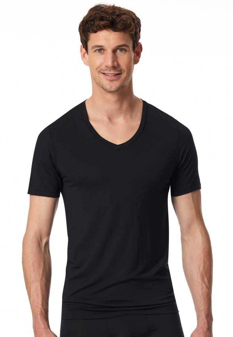 Schiesser Shirt kurzarm V-Ausschnitt schwarz - Premium Modal Limitierter Zeitrabatt