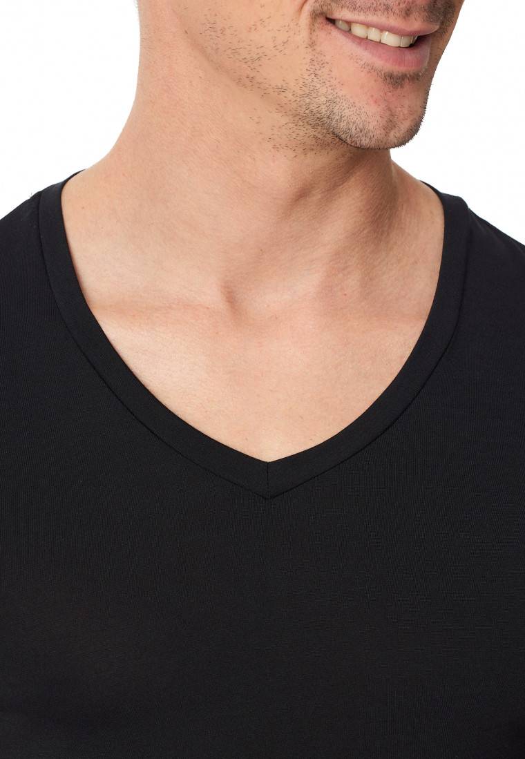 Schiesser Shirt kurzarm V-Ausschnitt schwarz - Premium Modal Limitierter Zeitrabatt