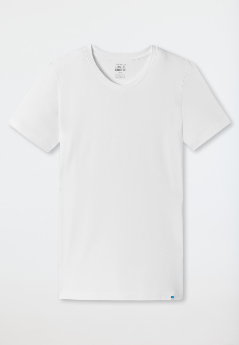 Schiesser Shirt kurzarm V-Ausschnitt weiß - Long Life Cotton Fabrik Onlineshop