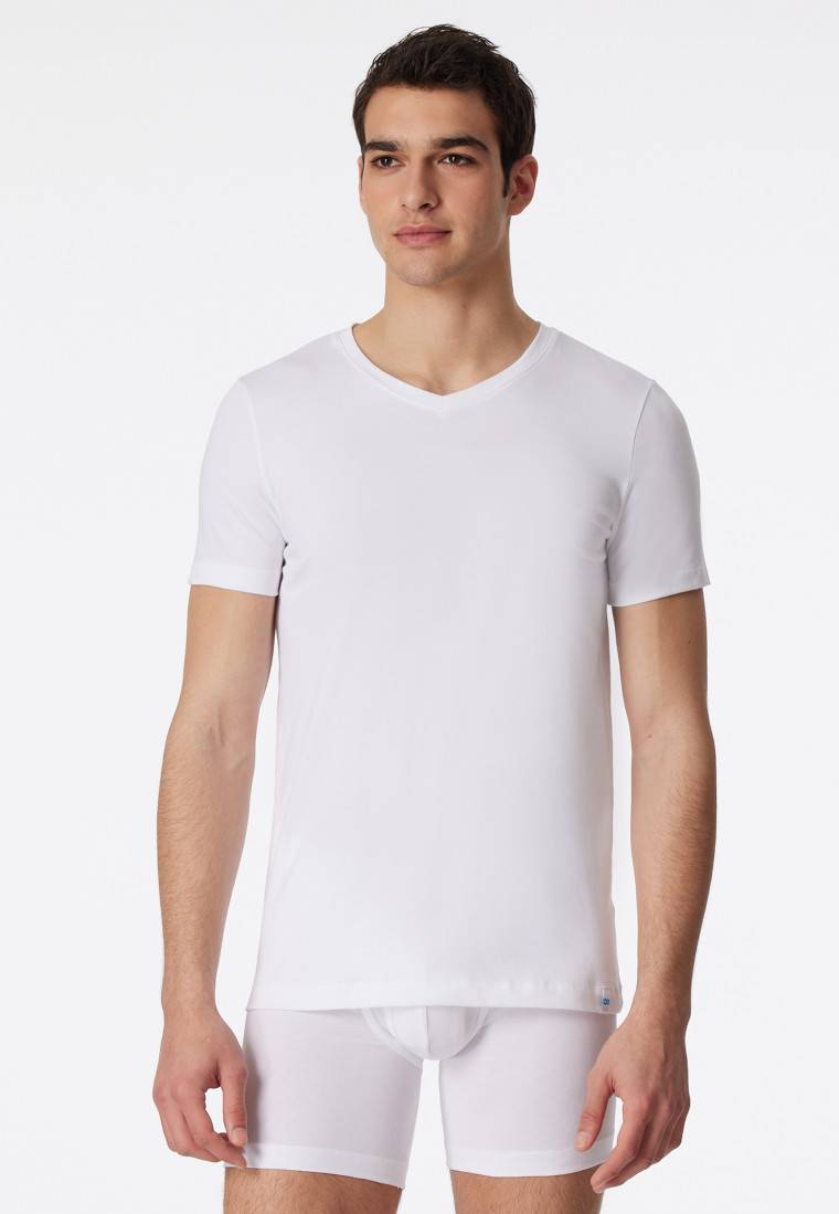 Schiesser Shirt kurzarm V-Ausschnitt weiß - Long Life Cotton Fabrik Onlineshop