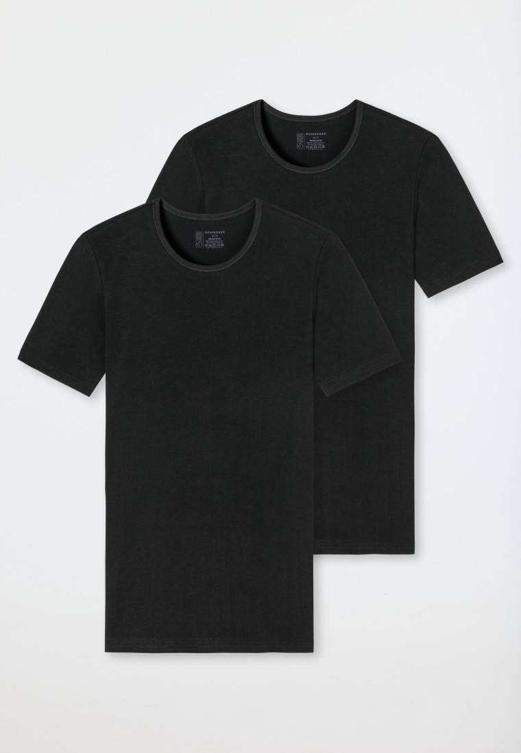 Schiesser Shirts kurzarm 2er-Pack Organic Cotton Rundhals schwarz - 95/5 Rabatt
