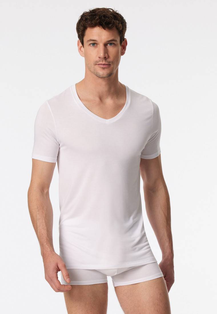 Schiesser Shirt kurzarm V-Ausschnitt weiß - Premium Modal Versandkostenfrei