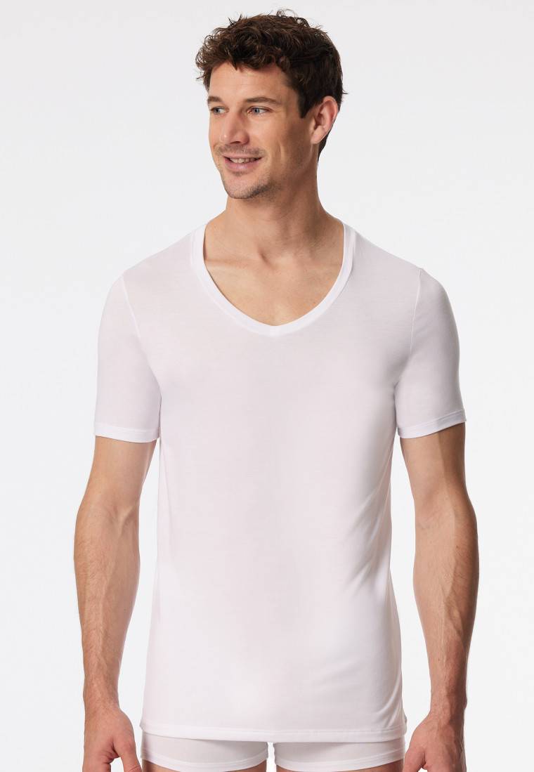 Schiesser Shirt kurzarm V-Ausschnitt weiß - Premium Modal Versandkostenfrei