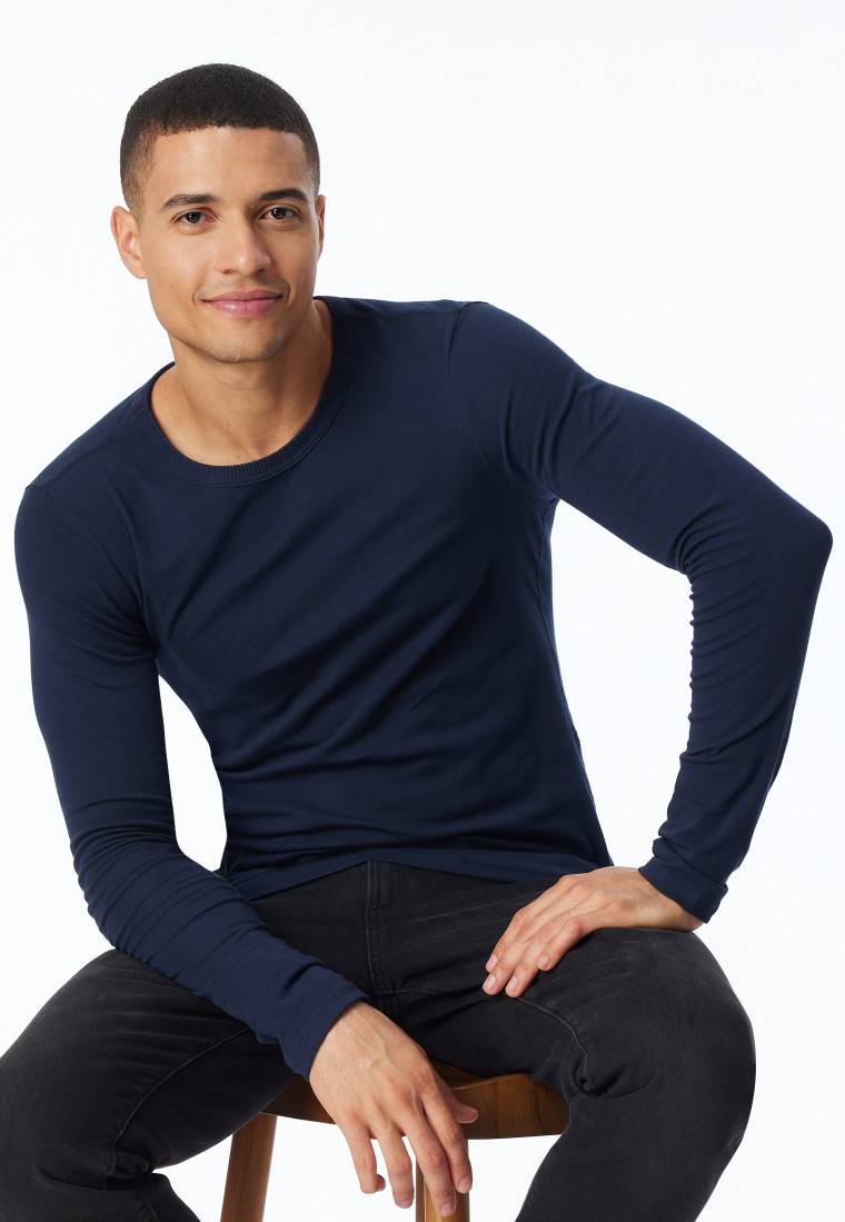 Schiesser Shirt langarm dunkelblau - Revival Ludwig Flash Sale