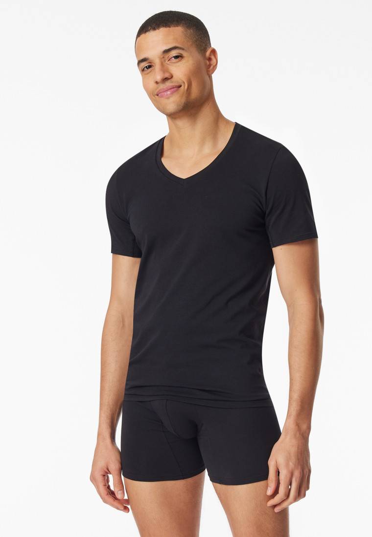 Schiesser Shirt kurzarm V-Ausschnitt schwarz - Premium Cotton Begrenztes Angebot