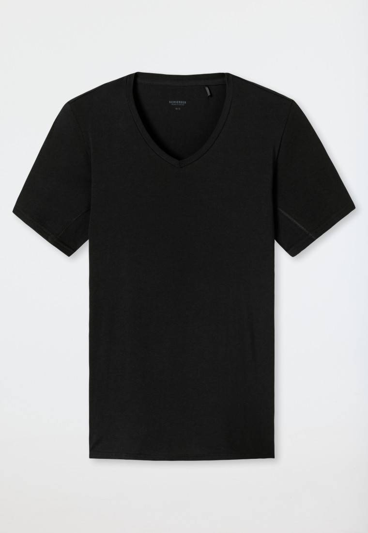 Schiesser Shirt kurzarm V-Ausschnitt schwarz - Premium Cotton Begrenztes Angebot