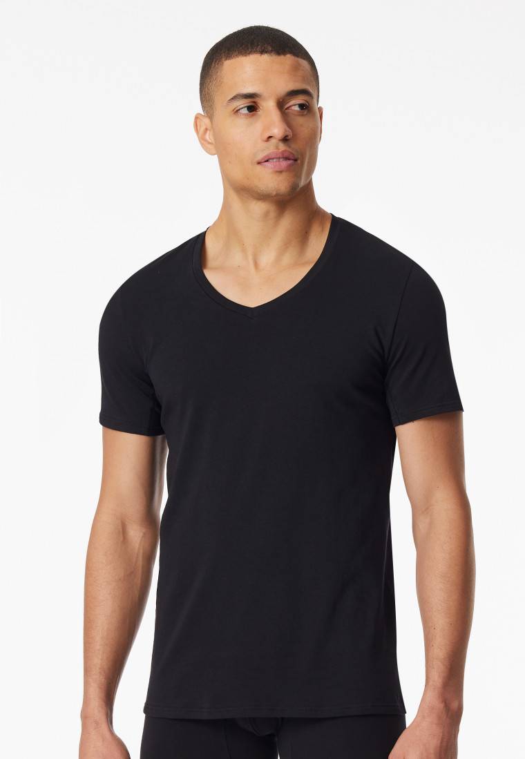 Schiesser Shirt kurzarm V-Ausschnitt schwarz - Premium Cotton Begrenztes Angebot