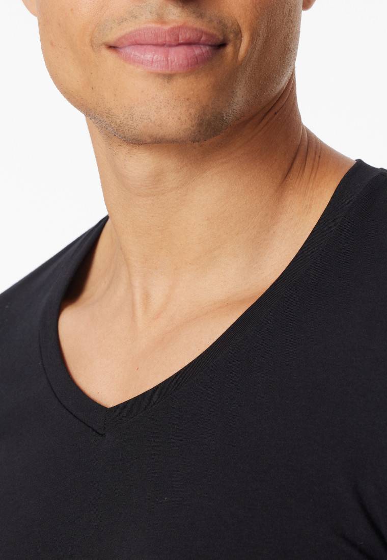 Schiesser Shirt kurzarm V-Ausschnitt schwarz - Premium Cotton Begrenztes Angebot