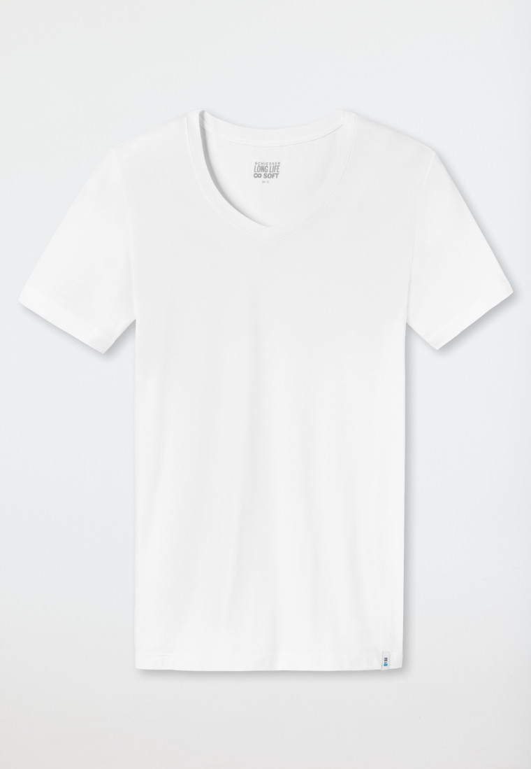 Schiesser Shirt kurzarm Jersey elastisch V-Ausschnitt weiß - Long Life Soft Osterangebot