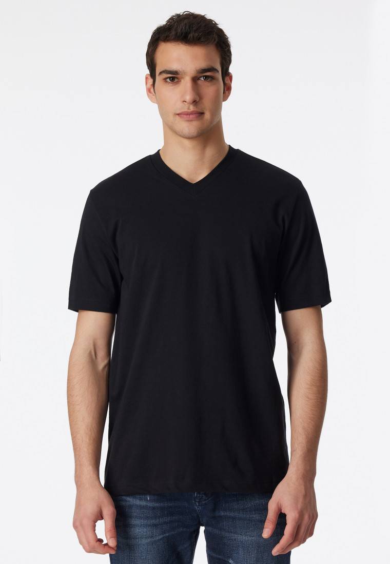 Schiesser Shirt kurzarm Jersey 2er-Pack V-Ausschnitt schwarz - American T-Shirt Bestseller