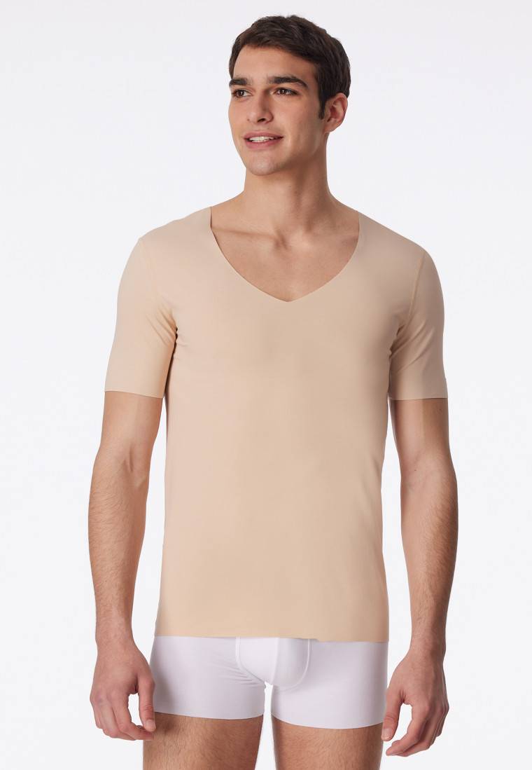Schiesser Shirt Interlock seamless kurzarm V-Ausschnitt clay - Laser Cut Räumungsverkauf