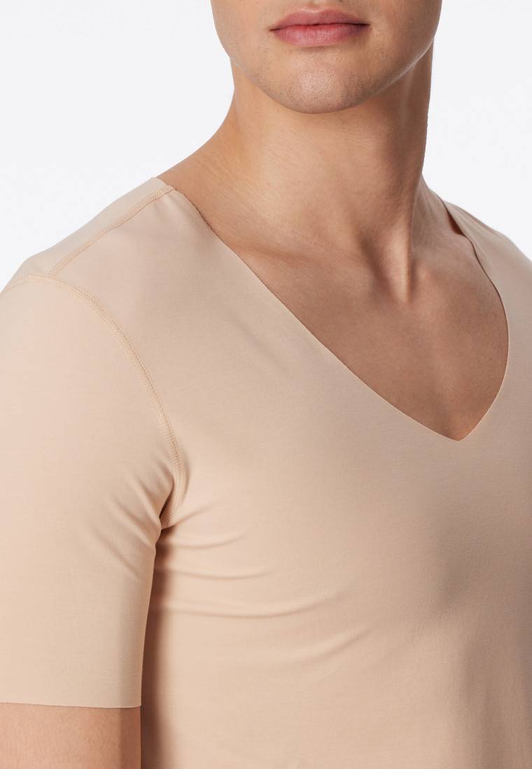 Schiesser Shirt Interlock seamless kurzarm V-Ausschnitt clay - Laser Cut Räumungsverkauf