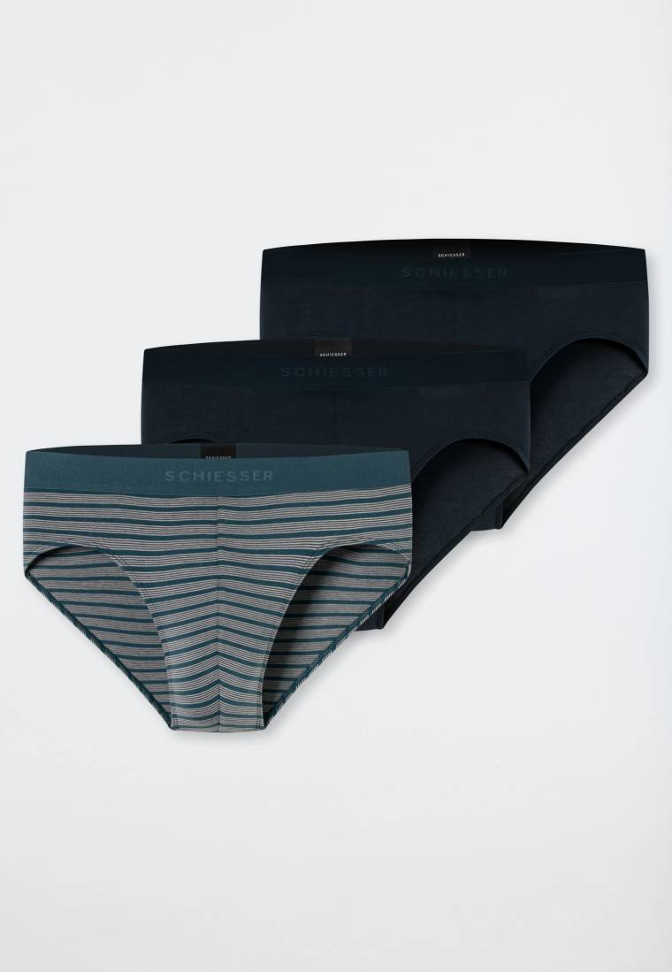 Schiesser Rio-Slips 3er-Pack Organic Cotton Webgummibund uni/gestreift - 95/5 Im Verkauf