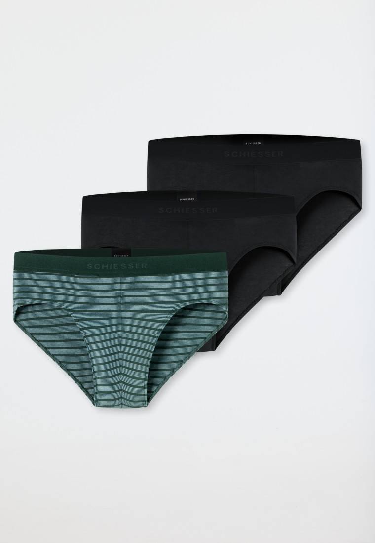 Schiesser Rio-Slips 3er-Pack Organic Cotton Webgummibund uni/gestreift schwarz - 95/5 Meist gekauft
