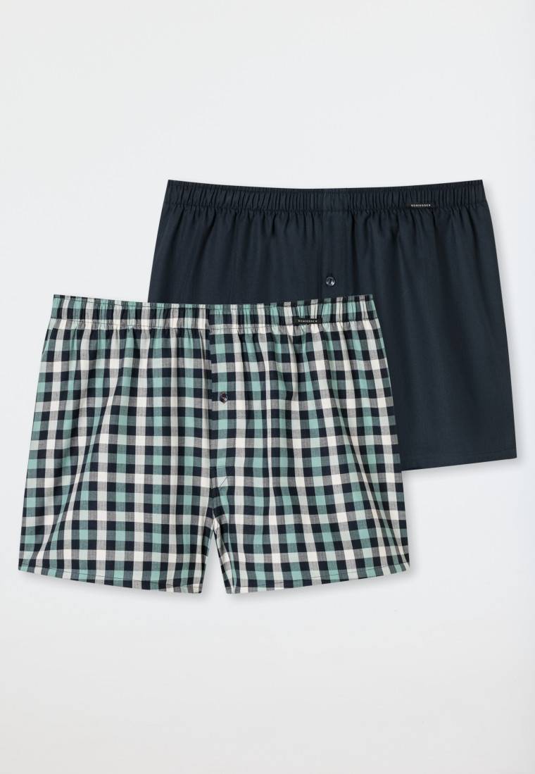 Schiesser Boxershorts 2er-Pack Webware uni & kariert - Boxershorts Multipacks Rabatte dieses Monats