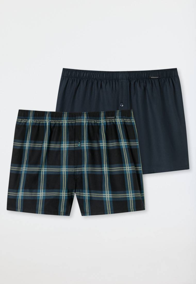 Schiesser Boxershorts 2er-Pack Webware uni & kariert - Boxershorts Multipacks Online