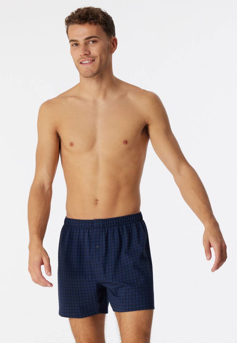Schiesser Boxershorts Jersey dunkelblau karierte - Cotton Casuals Auslauf