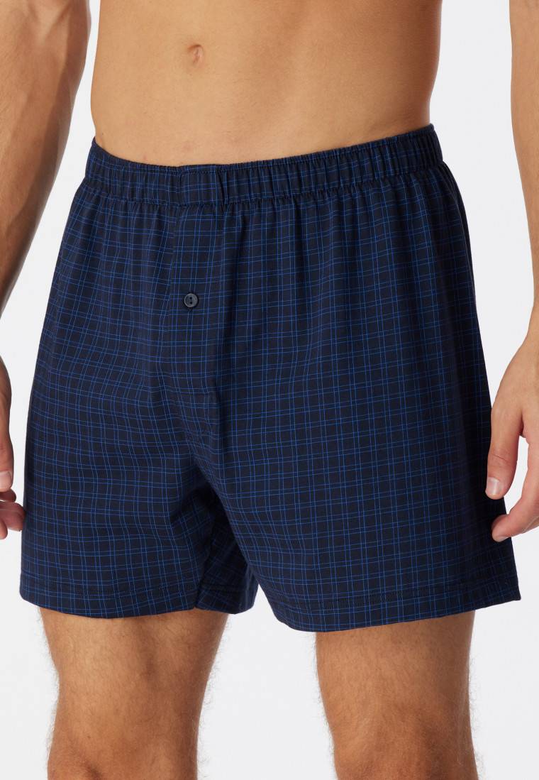 Schiesser Boxershorts Jersey dunkelblau karierte - Cotton Casuals Auslauf