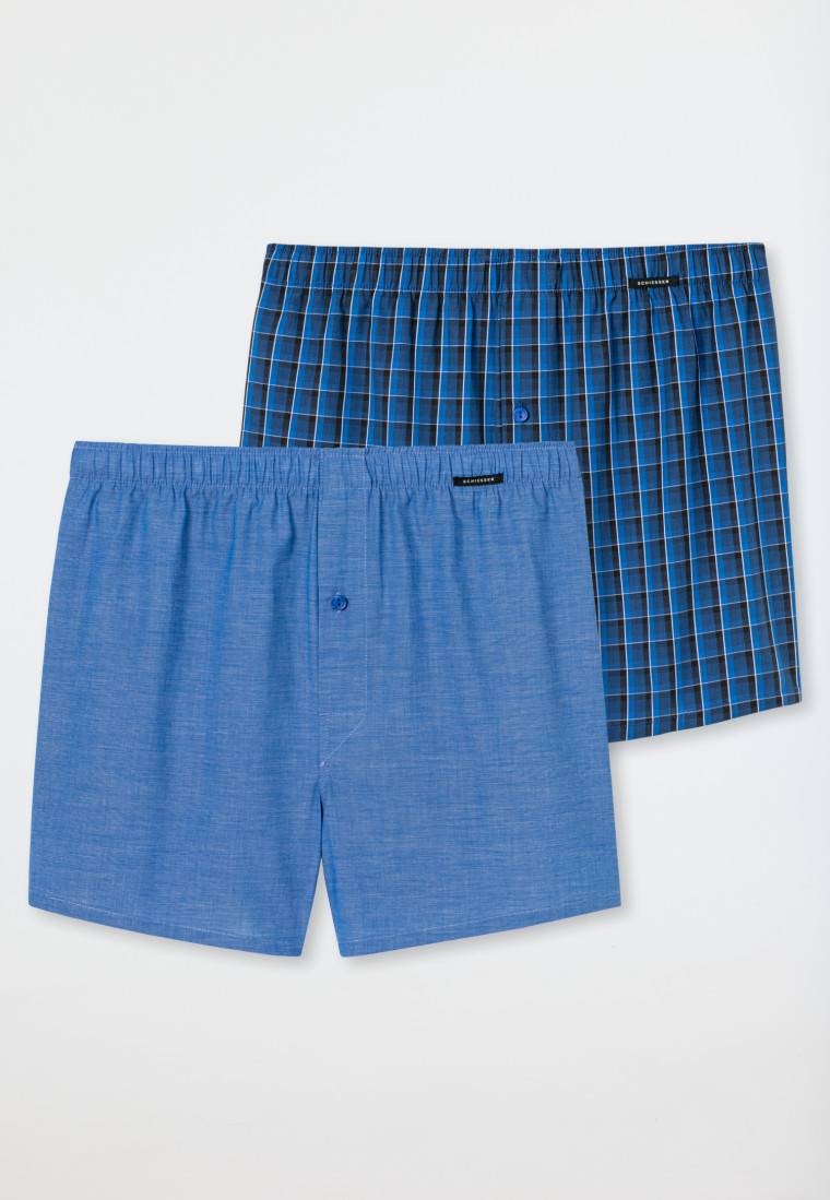 Schiesser Boxershorts 2er-Pack Webware royal kariert - Boxershorts Multipack Schlussverkauf