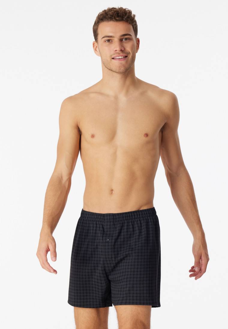 Schiesser Boxershorts Jersey schwarz kariert - Cotton Casuals Fabrikverkauf