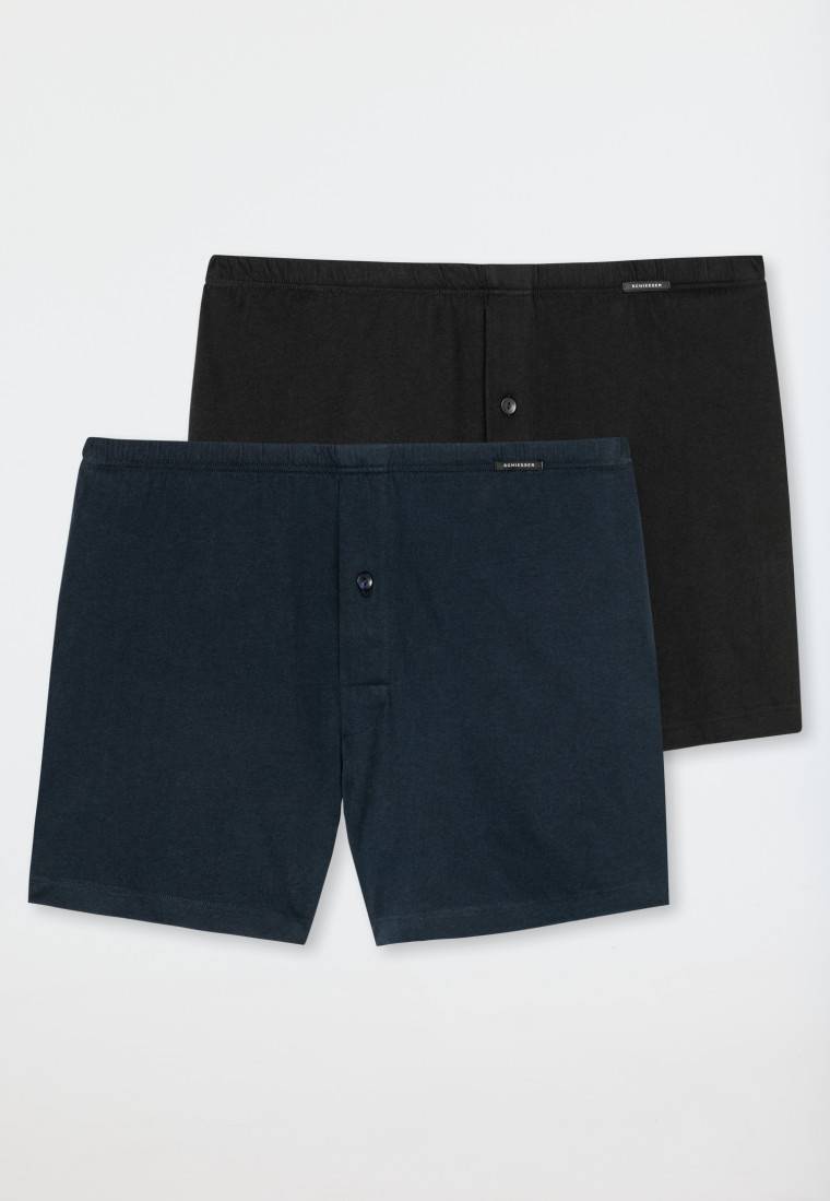 Schiesser Boxershorts 2er-Pack Jersey schwarz/ dunkelblau - Boxershorts Multipack Fabrik Onlineshop