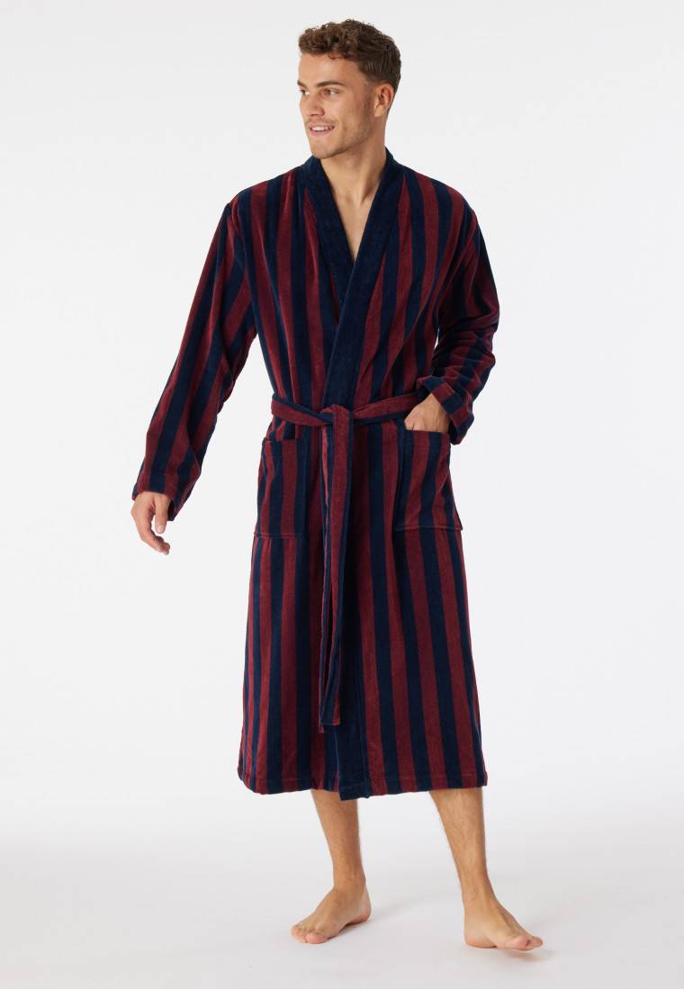 Schiesser Bademantel Softvelours bordeaux gestreift - Essentials Lagerräumung