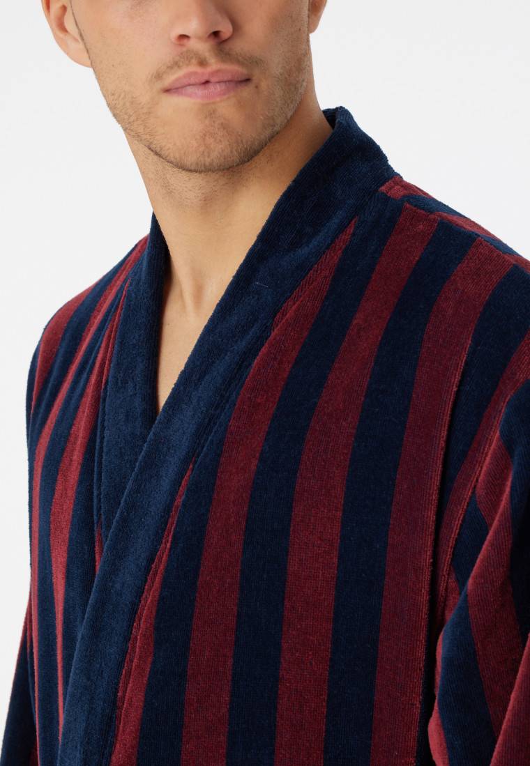 Schiesser Bademantel Softvelours bordeaux gestreift - Essentials Lagerräumung