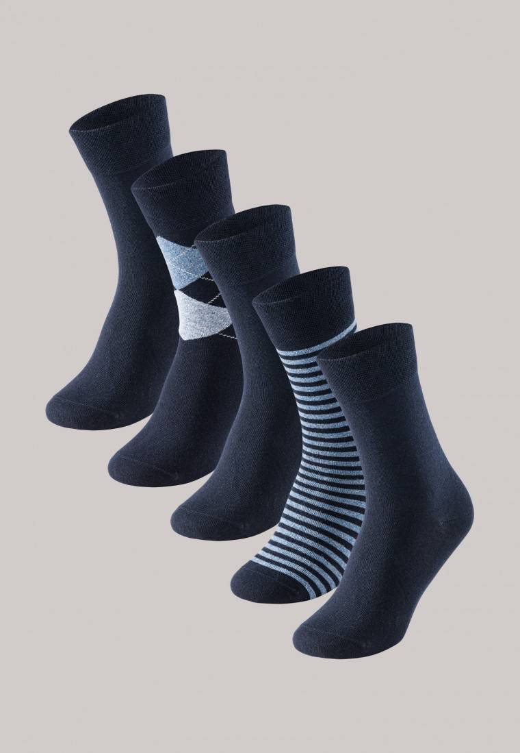 Schiesser Herrensocken 5er-Pack stay fresh gemustert nachtblau - Bluebird Super Sparpreis