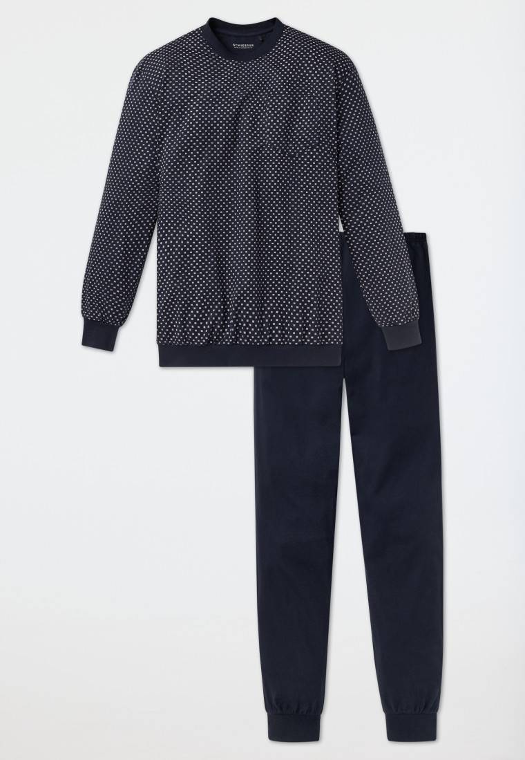 Schiesser Schlafanzug lang Bündchen dunkelblau gemustert - Dark Sapphire Clearance-Verkauf