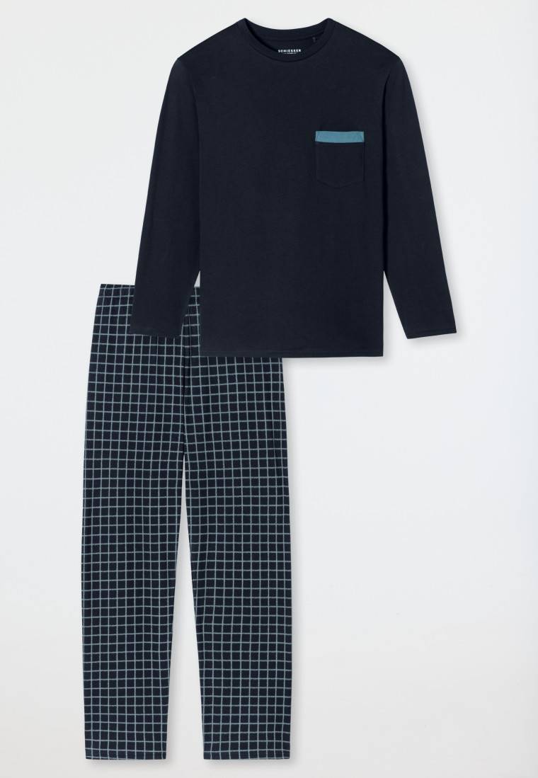 Schiesser Schlafanzug lang Organic Cotton Karos nachtblau - Comfort Nightwear Begrenzt auf 3 Tage
