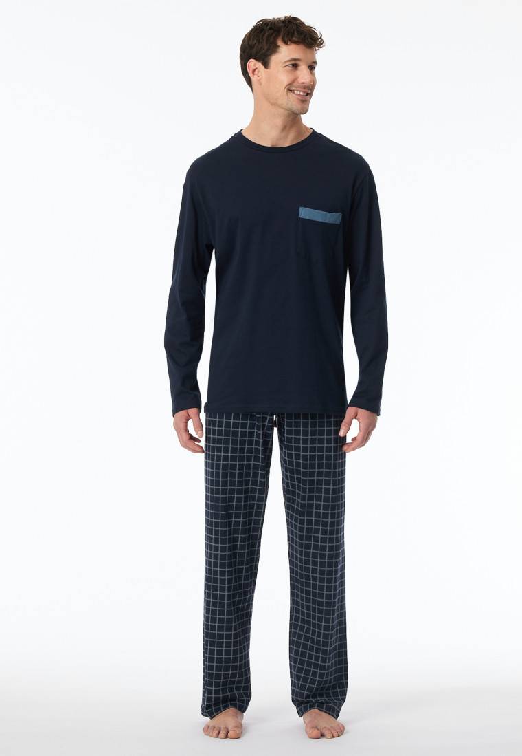 Schiesser Schlafanzug lang Organic Cotton Karos nachtblau - Comfort Nightwear Begrenzt auf 3 Tage