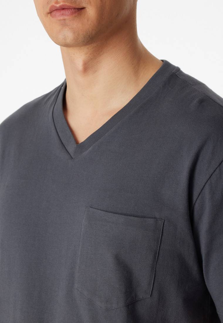 Schiesser Schlafanzug kurz Jersey V-Ausschnitt grau - Ebony Black Friday Preise