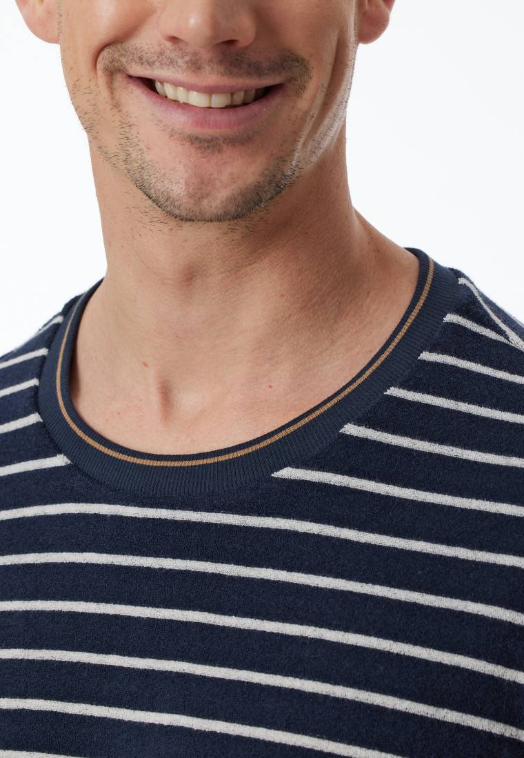 Schiesser Schlafanzug lang Frotttee Bündchen Streifen nachtblau - Casual Nightwear 2025