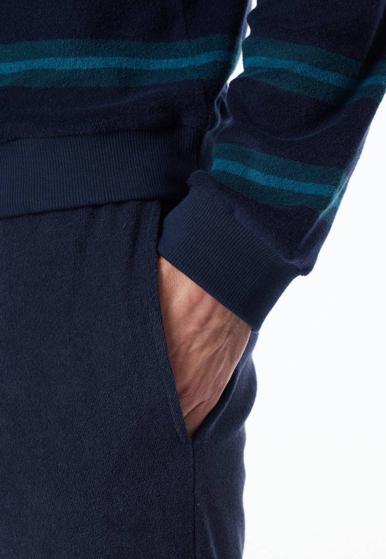 Schiesser Schlafanzug lang Frottee Bündchen Streifen petrol - Casual Nightwear Angebote
