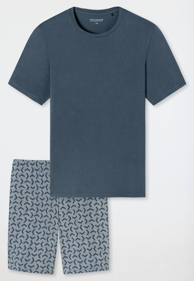 Schiesser Schlafanzug kurz jeansblau gemustert - Casual Essentials im Angebot