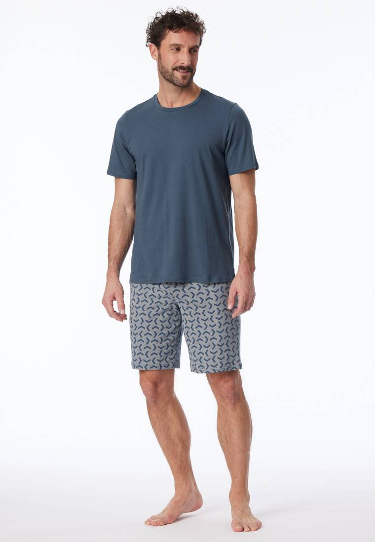 Schiesser Schlafanzug kurz jeansblau gemustert - Casual Essentials im Angebot