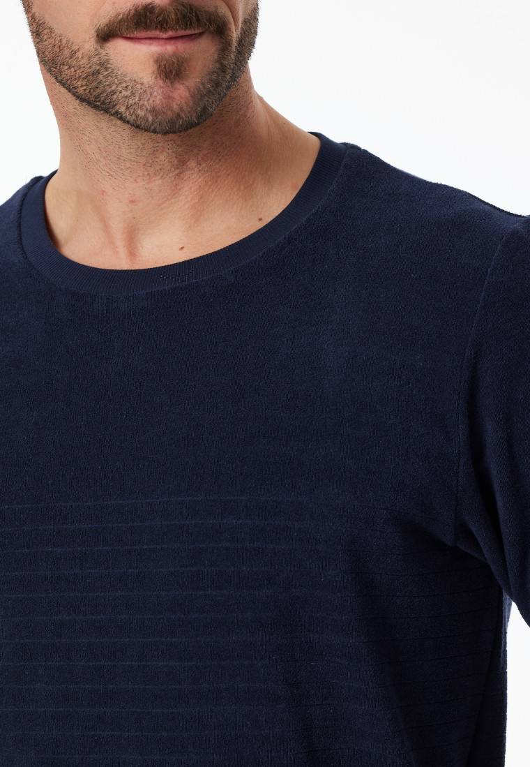 Schiesser Schlafanzug lang Frottee Streifen petrol - Casual Nightwear Fabrikverkauf