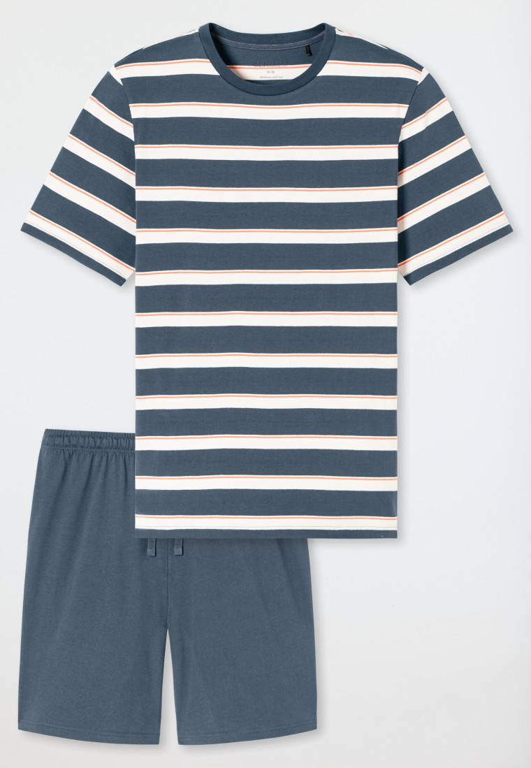 Schiesser Schlafanzug kurz Streifen jeansblau - Casual Nightwear Günstig kaufen