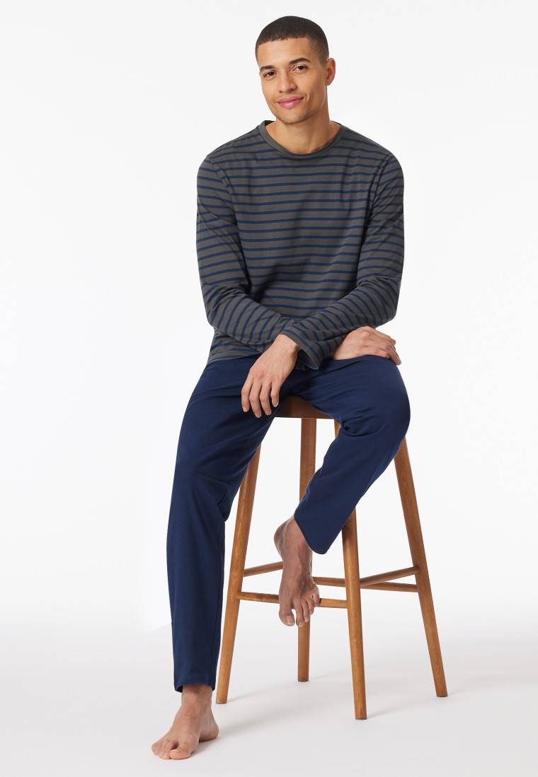 Schiesser Schlafanzug lang Streifen anthrazit - Casual Essentials Versandkostenfrei
