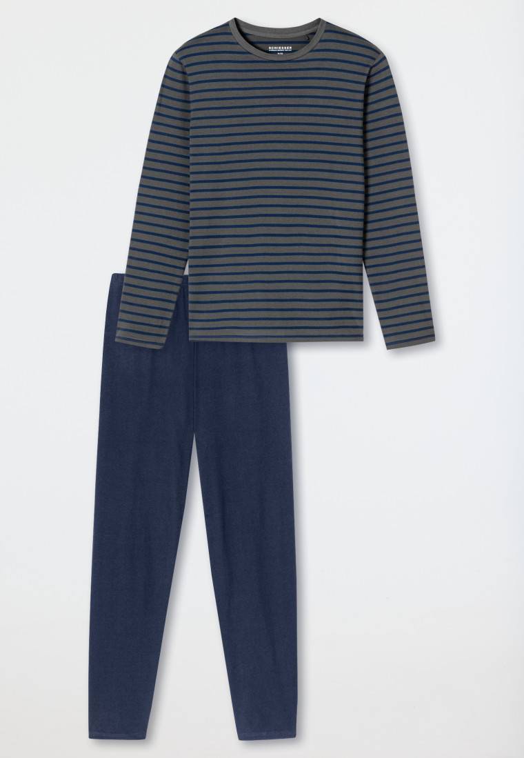 Schiesser Schlafanzug lang Streifen anthrazit - Casual Essentials Versandkostenfrei